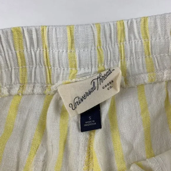 Universal Thread Yellow Lemon Striped Linen Blend Pull On Shorts S - Picture 3 of 5